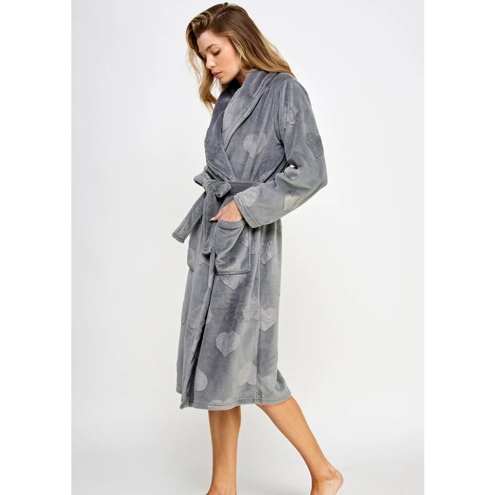 Beverly Heart Print Plush Robe - Picture 2 of 2